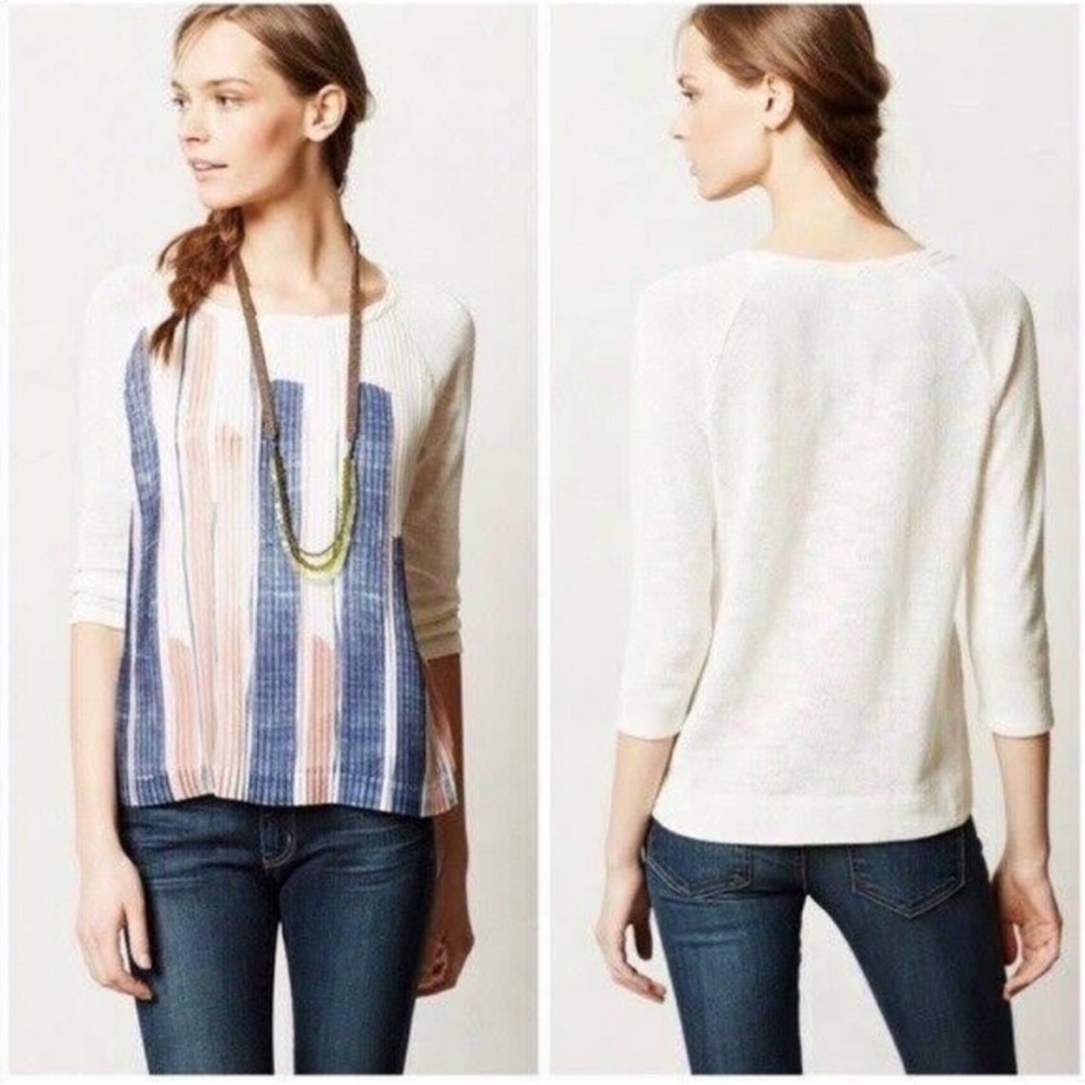 Anthropologie One September pleated chiffon front sweater, size Small